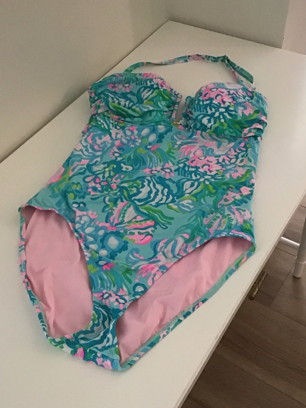 Lilly Pulitzer Dru one-piece swimsuit a vibrant "Blue Ibiza" floral print